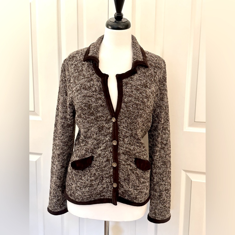 J. Jill Soft Merino Wool Jacket with Chocolate trim